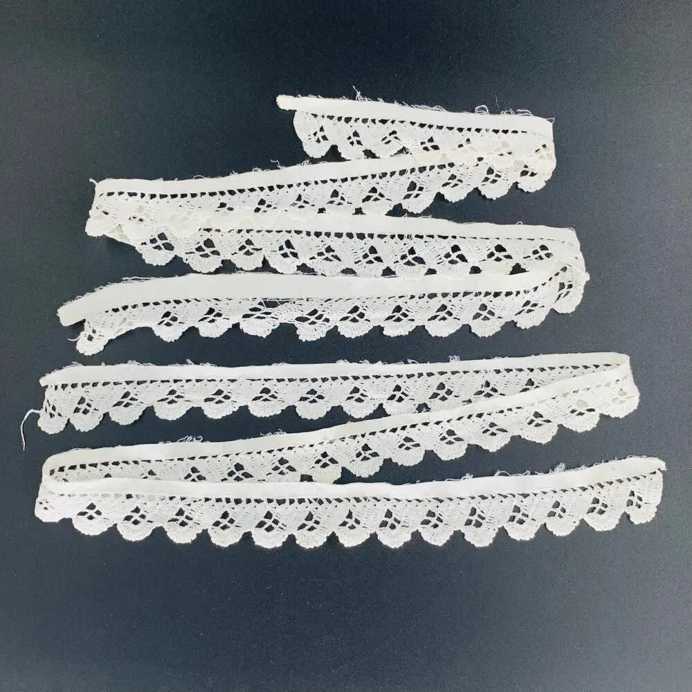 Hand Crochet Trim White Lace Scalloped Two 40 Inch Pieces Repurpose Imperfect